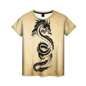Женская футболка 3D с принтом Убийственный змей в Санкт-Петербурге, 100% полиэфир ( синтетическое хлопкоподобное полотно) | прямой крой, круглый вырез горловины, длина до линии бедер | dragon | дракон | дракоша | змей | когти | крылья | монстр | огонь | пламя | рога | тату | татуировка | трайбл | чешуя | чудовище | шипы