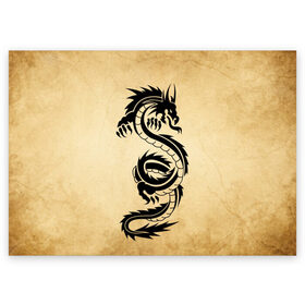 Поздравительная открытка с принтом Убийственный змей в Санкт-Петербурге, 100% бумага | плотность бумаги 280 г/м2, матовая, на обратной стороне линовка и место для марки
 | dragon | дракон | дракоша | змей | когти | крылья | монстр | огонь | пламя | рога | тату | татуировка | трайбл | чешуя | чудовище | шипы