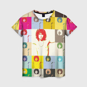 Женская футболка 3D с принтом Pop Art Jim Morrison The Doors в Санкт-Петербурге, 100% полиэфир ( синтетическое хлопкоподобное полотно) | прямой крой, круглый вырез горловины, длина до линии бедер | jim morrison | the doors | арт | дорс | моррисон