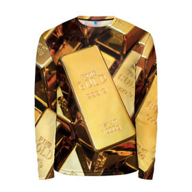 Мужской лонгслив 3D с принтом GOLD 999,9 в Санкт-Петербурге, 100% полиэстер | длинные рукава, круглый вырез горловины, полуприлегающий силуэт | Тематика изображения на принте: банк | богатство | драгоценность | золото | слитки