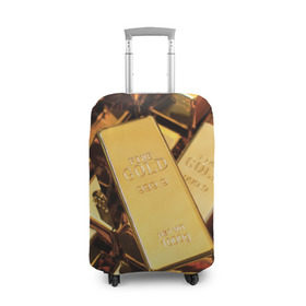 Чехол для чемодана 3D с принтом GOLD 999,9 в Санкт-Петербурге, 86% полиэфир, 14% спандекс | двустороннее нанесение принта, прорези для ручек и колес | банк | богатство | драгоценность | золото | слитки