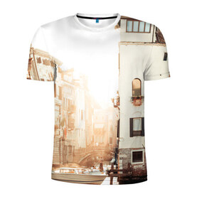 Мужская футболка 3D спортивная с принтом Венеция в Санкт-Петербурге, 100% полиэстер с улучшенными характеристиками | приталенный силуэт, круглая горловина, широкие плечи, сужается к линии бедра | sity | венеция | вода | город | европа | лето | лодки | любовь | мост | свет