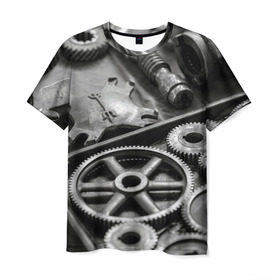 Мужская футболка 3D с принтом Железо в Санкт-Петербурге, 100% полиэфир | прямой крой, круглый вырез горловины, длина до линии бедер | болты | гайки | железо | механизм | стимпанк | шестеренки