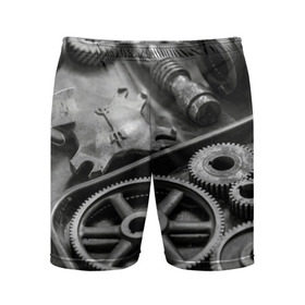 Мужские шорты 3D спортивные с принтом Железо в Санкт-Петербурге,  |  | болты | гайки | железо | механизм | стимпанк | шестеренки