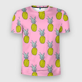 Мужская футболка 3D спортивная с принтом Ананасы 2 в Санкт-Петербурге, 100% полиэстер с улучшенными характеристиками | приталенный силуэт, круглая горловина, широкие плечи, сужается к линии бедра | Тематика изображения на принте: летний | паттерн | розовый