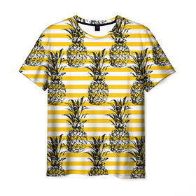 Мужская футболка 3D с принтом Ананасы 9 в Санкт-Петербурге, 100% полиэфир | прямой крой, круглый вырез горловины, длина до линии бедер | летний | паттерн | светлый