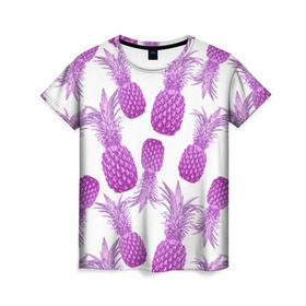 Женская футболка 3D с принтом Ананасы 14 в Санкт-Петербурге, 100% полиэфир ( синтетическое хлопкоподобное полотно) | прямой крой, круглый вырез горловины, длина до линии бедер | летний | паттерн | светлый