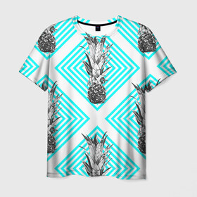 Мужская футболка 3D с принтом Ананасы 15 в Санкт-Петербурге, 100% полиэфир | прямой крой, круглый вырез горловины, длина до линии бедер | летний | паттерн | светлый