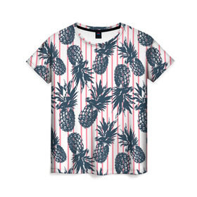 Женская футболка 3D с принтом Ананасы 16 в Санкт-Петербурге, 100% полиэфир ( синтетическое хлопкоподобное полотно) | прямой крой, круглый вырез горловины, длина до линии бедер | летний | паттерн | светлый