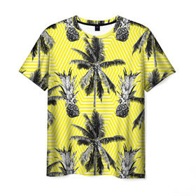 Мужская футболка 3D с принтом Ананасы 18 в Санкт-Петербурге, 100% полиэфир | прямой крой, круглый вырез горловины, длина до линии бедер | летний | паттерн | светлый
