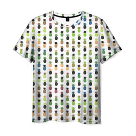Мужская футболка 3D с принтом Ананасы 25 в Санкт-Петербурге, 100% полиэфир | прямой крой, круглый вырез горловины, длина до линии бедер | летний | паттерн | светлый