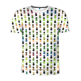 Мужская футболка 3D спортивная с принтом Ананасы 25 в Санкт-Петербурге, 100% полиэстер с улучшенными характеристиками | приталенный силуэт, круглая горловина, широкие плечи, сужается к линии бедра | летний | паттерн | светлый