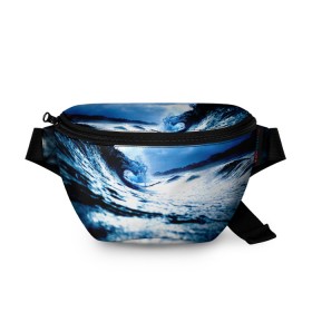Поясная сумка 3D с принтом Волна в Санкт-Петербурге, 100% полиэстер | плотная ткань, ремень с регулируемой длиной, внутри несколько карманов для мелочей, основное отделение и карман с обратной стороны сумки застегиваются на молнию | blue | вода | волна | волны | море | океан | синий
