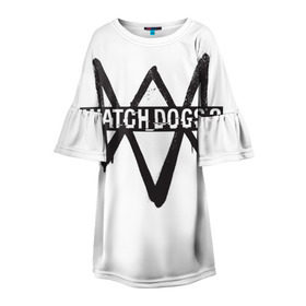 Детское платье 3D с принтом Watch Dogs 2 в Санкт-Петербурге, 100% полиэстер | прямой силуэт, чуть расширенный к низу. Круглая горловина, на рукавах — воланы | Тематика изображения на принте: 2 | dogs | ubisoft | watch | хакер