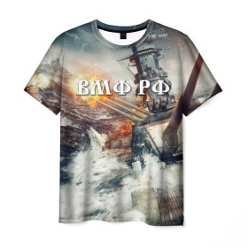 Мужская футболка 3D с принтом Морской бой в Санкт-Петербурге, 100% полиэфир | прямой крой, круглый вырез горловины, длина до линии бедер | вмф