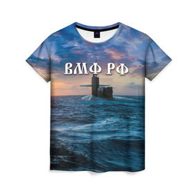 Женская футболка 3D с принтом Подводная лодка в Санкт-Петербурге, 100% полиэфир ( синтетическое хлопкоподобное полотно) | прямой крой, круглый вырез горловины, длина до линии бедер | вмф | морской флот | моряк | тельняшка | флот | якорь