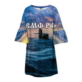 Детское платье 3D с принтом Подводная лодка в Санкт-Петербурге, 100% полиэстер | прямой силуэт, чуть расширенный к низу. Круглая горловина, на рукавах — воланы | Тематика изображения на принте: вмф | морской флот | моряк | тельняшка | флот | якорь