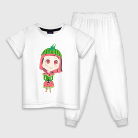 Детская пижама хлопок с принтом [Арбузинка] Аниме Чибик в Санкт-Петербурге, 100% хлопок |  брюки и футболка прямого кроя, без карманов, на брюках мягкая резинка на поясе и по низу штанин
 | girl | аниме | анимешка | арбуз | девочка | зеленый | каваи | красный | милашка | милота | няшка | чиби | чибик
