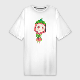 Платье-футболка хлопок с принтом [Арбузинка] Аниме Чибик в Санкт-Петербурге,  |  | girl | аниме | анимешка | арбуз | девочка | зеленый | каваи | красный | милашка | милота | няшка | чиби | чибик