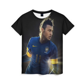 Женская футболка 3D с принтом Neymar в Санкт-Петербурге, 100% полиэфир ( синтетическое хлопкоподобное полотно) | прямой крой, круглый вырез горловины, длина до линии бедер | барселона | бразилия | неймар | футбол | футболист