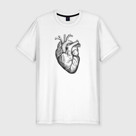 Мужская футболка премиум с принтом Heart в Санкт-Петербурге, 92% хлопок, 8% лайкра | приталенный силуэт, круглый вырез ворота, длина до линии бедра, короткий рукав | вектор | карандаш | кардиология | кровь | мышца | орган | пульс | рисунок | сердце | черный