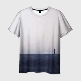 Мужская футболка 3D с принтом Идущий человек в Санкт-Петербурге, 100% полиэфир | прямой крой, круглый вырез горловины, длина до линии бедер | люди | минимализм