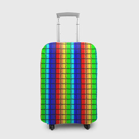 Чехол для чемодана 3D с принтом Радуга (Полосы в мозайку) в Санкт-Петербурге, 86% полиэфир, 14% спандекс | двустороннее нанесение принта, прорези для ручек и колес | вертикальные | жёлтый | зелёный | красный | оранжевый | полосы | радуга | синий | фиолетовый