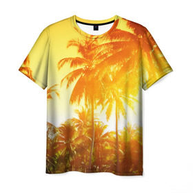 Мужская футболка 3D с принтом Пальмы в Санкт-Петербурге, 100% полиэфир | прямой крой, круглый вырез горловины, длина до линии бедер | sea | summer | берег | лето | море | океан | отдых | пальмы | пляж | солнце