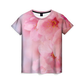 Женская футболка 3D с принтом Сакура в Санкт-Петербурге, 100% полиэфир ( синтетическое хлопкоподобное полотно) | прямой крой, круглый вырез горловины, длина до линии бедер | весна | вишня | розовый | цветение | цветы | япония