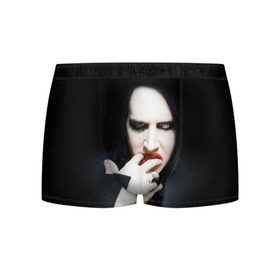 Мужские трусы 3D с принтом Marilyn Manson в Санкт-Петербурге, 50% хлопок, 50% полиэстер | классическая посадка, на поясе мягкая тканевая резинка | Тематика изображения на принте: звезда | знаменитость | музыка | мэрилин мэнсон | певец | рокер