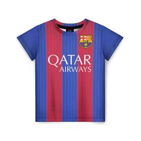 Детская футболка 3D с принтом Барселона форма в Санкт-Петербурге, 100% гипоаллергенный полиэфир | прямой крой, круглый вырез горловины, длина до линии бедер, чуть спущенное плечо, ткань немного тянется | barca | barcelona | барса | барселона | футбол