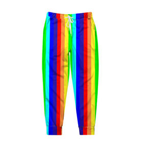 Мужские брюки 3D с принтом Радуга вертикальные полосы в Санкт-Петербурге, 100% полиэстер | манжеты по низу, эластичный пояс регулируется шнурком, по бокам два кармана без застежек, внутренняя часть кармана из мелкой сетки | вертикальные | жёлтый | зелёный | красный | оранжевый | полосы | радуга | синий | фиолетовый