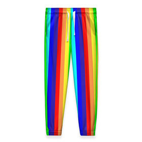 Женские брюки 3D с принтом Радуга вертикальные полосы в Санкт-Петербурге, полиэстер 100% | прямой крой, два кармана без застежек по бокам, с мягкой трикотажной резинкой на поясе и по низу штанин. В поясе для дополнительного комфорта — широкие завязки | вертикальные | жёлтый | зелёный | красный | оранжевый | полосы | радуга | синий | фиолетовый
