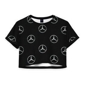 Женская футболка 3D укороченная с принтом Mercedes в Санкт-Петербурге, 100% полиэстер | круглая горловина, длина футболки до линии талии, рукава с отворотами | мерседес