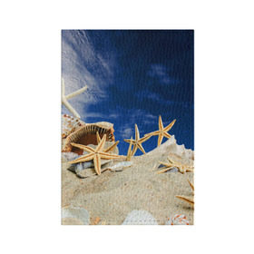 Обложка для паспорта матовая кожа с принтом Морской пляж 1 в Санкт-Петербурге, натуральная матовая кожа | размер 19,3 х 13,7 см; прозрачные пластиковые крепления | море | отдых | отпуск | пляж | ракушки | туризм