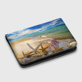 Картхолдер с принтом с принтом Морской пляж 2 в Санкт-Петербурге, натуральная матовая кожа | размер 7,3 х 10 см; кардхолдер имеет 4 кармана для карт; | море | отдых | отпуск | пляж | ракушки | туризм