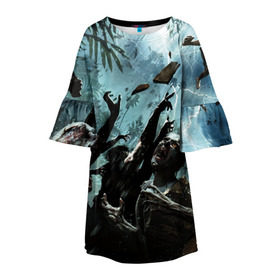 Детское платье 3D с принтом Зомбо Апокалипсис в Санкт-Петербурге, 100% полиэстер | прямой силуэт, чуть расширенный к низу. Круглая горловина, на рукавах — воланы | zombie | зомби | мертвецы | мозги | монстр | ходячие