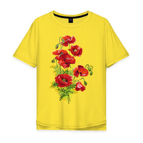 Мужская футболка хлопок Oversize с принтом Маки в Санкт-Петербурге, 100% хлопок | свободный крой, круглый ворот, “спинка” длиннее передней части | embroidery | flowers | poppies | red | wild | вышивка | красные | маки | полевые | цветы