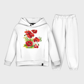 Детский костюм хлопок Oversize с принтом Маки в Санкт-Петербурге,  |  | embroidery | flowers | poppies | red | wild | вышивка | красные | маки | полевые | цветы