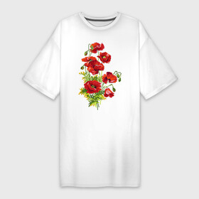 Платье-футболка хлопок с принтом Маки в Санкт-Петербурге,  |  | embroidery | flowers | poppies | red | wild | вышивка | красные | маки | полевые | цветы