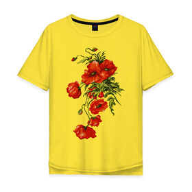 Мужская футболка хлопок Oversize с принтом Маки в Санкт-Петербурге, 100% хлопок | свободный крой, круглый ворот, “спинка” длиннее передней части | embroidery | flowers | poppies | red | wild | вышивка | красные | маки | полевые | цветы
