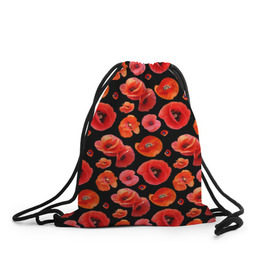 Рюкзак-мешок 3D с принтом Маки в Санкт-Петербурге, 100% полиэстер | плотность ткани — 200 г/м2, размер — 35 х 45 см; лямки — толстые шнурки, застежка на шнуровке, без карманов и подкладки | flowers | красные | маки | цветы