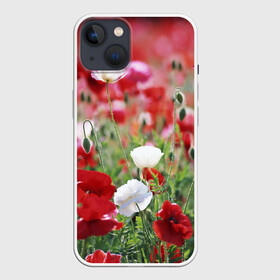 Чехол для iPhone 13 с принтом Маки в Санкт-Петербурге,  |  | field | flowers | meadow | poppies | red | white | белые | красные | луг | маки | поле | полевые | цветы