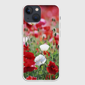 Чехол для iPhone 13 mini с принтом Маки в Санкт-Петербурге,  |  | field | flowers | meadow | poppies | red | white | белые | красные | луг | маки | поле | полевые | цветы