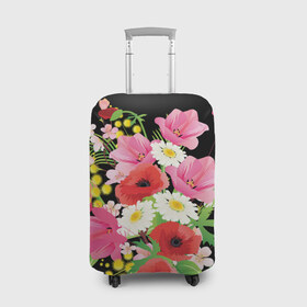 Чехол для чемодана 3D с принтом Маки в Санкт-Петербурге, 86% полиэфир, 14% спандекс | двустороннее нанесение принта, прорези для ручек и колес | flowers | букет | цветы