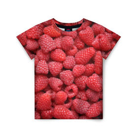 Детская футболка 3D с принтом Малина в Санкт-Петербурге, 100% гипоаллергенный полиэфир | прямой крой, круглый вырез горловины, длина до линии бедер, чуть спущенное плечо, ткань немного тянется | девушки | еда | красота | лето | море | фрукты