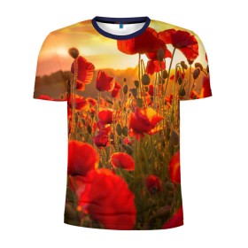 Мужская футболка 3D спортивная с принтом Маки в Санкт-Петербурге, 100% полиэстер с улучшенными характеристиками | приталенный силуэт, круглая горловина, широкие плечи, сужается к линии бедра | Тематика изображения на принте: field | flowers | meadow | nature | poppies | red | sky | summer | sun | sunset | wild | закат | красные | лето | луг | маки | небо | поле | полевые | природа | солнце | цветы