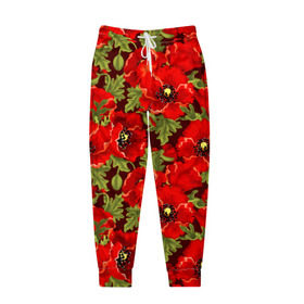 Мужские брюки 3D с принтом Маки в Санкт-Петербурге, 100% полиэстер | манжеты по низу, эластичный пояс регулируется шнурком, по бокам два кармана без застежек, внутренняя часть кармана из мелкой сетки | flowers | poppies | red | wild | красные | мак | маки | полевые | цветы