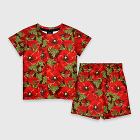 Детский костюм с шортами 3D с принтом Маки в Санкт-Петербурге,  |  | flowers | poppies | red | wild | красные | мак | маки | полевые | цветы