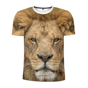 Мужская футболка 3D спортивная с принтом Лев в Санкт-Петербурге, 100% полиэстер с улучшенными характеристиками | приталенный силуэт, круглая горловина, широкие плечи, сужается к линии бедра | грива | джунгли | животные | зверь | король | кровь | лев | охотник | хищник | царь